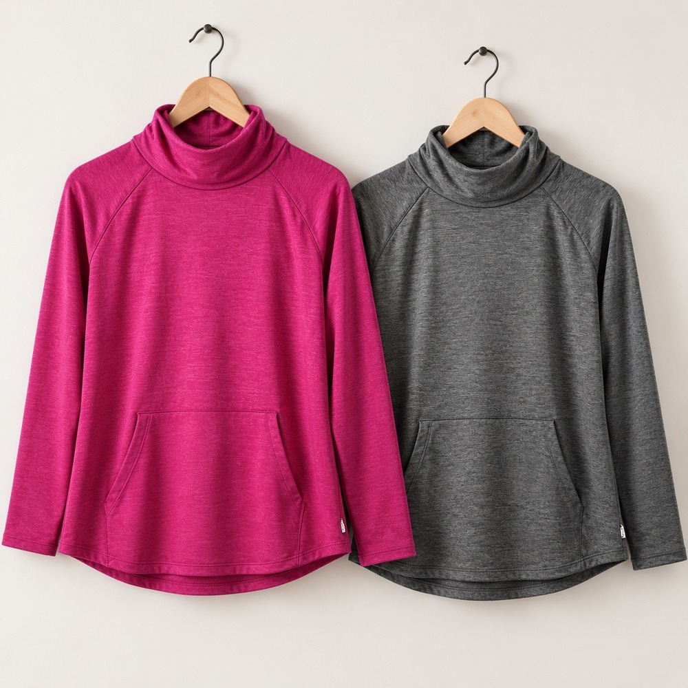 Eddie Bauer Active Funnel Neck Pullover 2-Pack Magenta Gray Women M Thumbholes